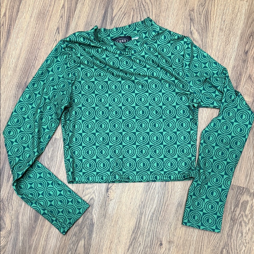 Cider Green Geometric Long Sleeve Top